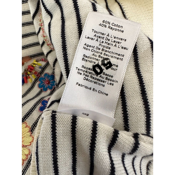 Talbots Floral Row Striped Embellished Embroidered Crewneck Sweater Plus Size 1X - Picture 8 of 12